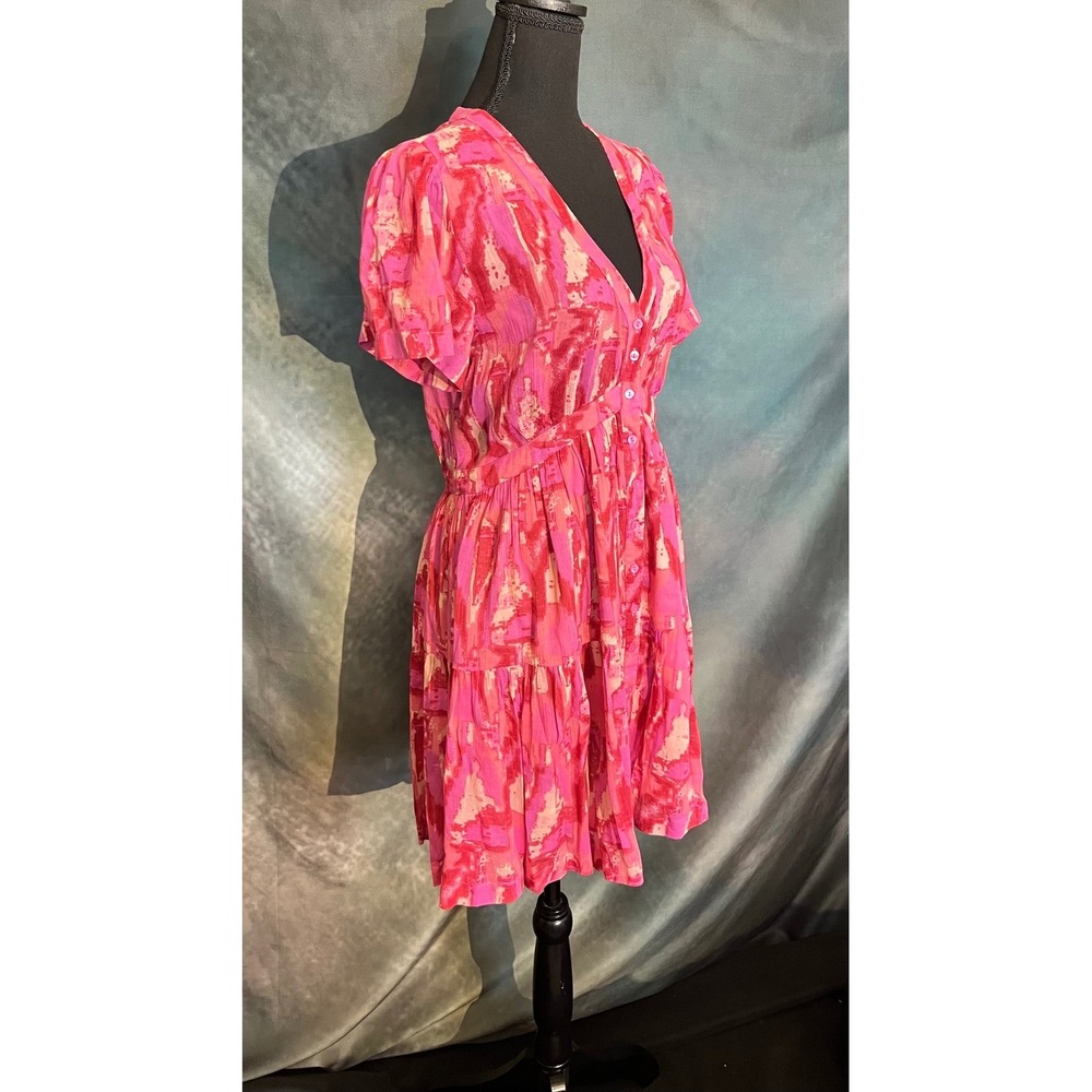 Ba&sh Pink Talita Abstract Print V Neck‎ Short Sleeve Mini Dress Size Small - Picture 3 of 7